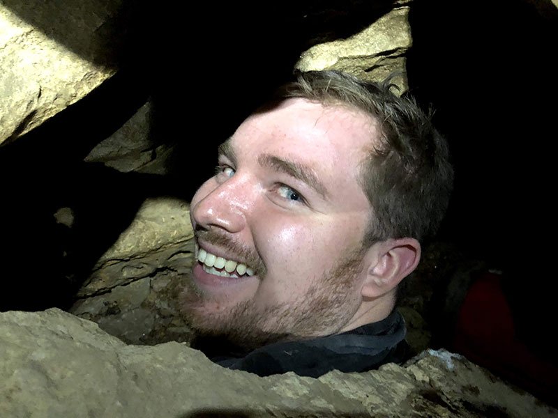 Vice chair John Baker in a tight squeeze - no helmet.